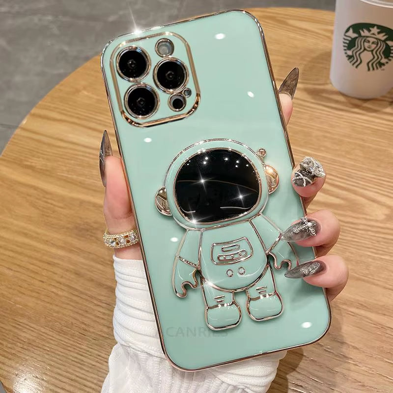 Stylish Astronaut Plating Silicone Case with Kickstand for Samsung Galaxy A Series - Ultimate Protection and Functionality