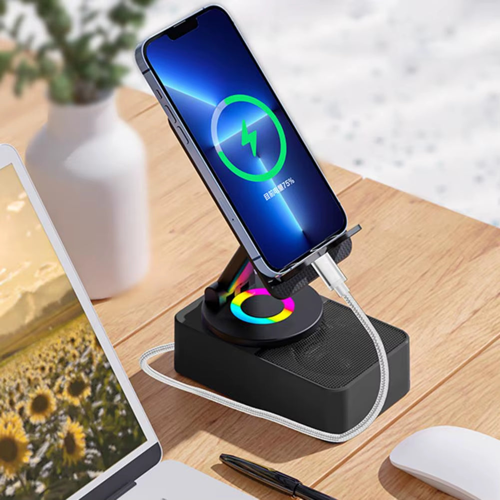 Revolutionary Bluetooth-Compatible Adjustable Phone Stand with Rotating Holder and High-Quality Wireless Speaker