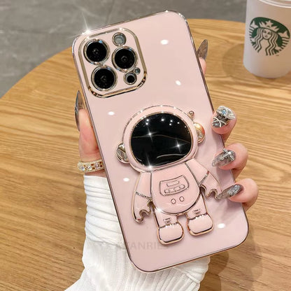 Stylish Astronaut Plating Silicone Case with Kickstand for Samsung Galaxy A Series - Ultimate Protection and Functionality
