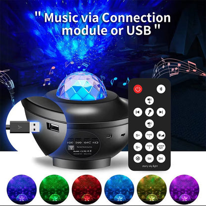 Enchanting LED Starry Sky Projector with Bluetooth Music Player and Remote Control - Transform Your Bedroom into a Cosmic Oasis with Ocean Wave and Galaxy Lights