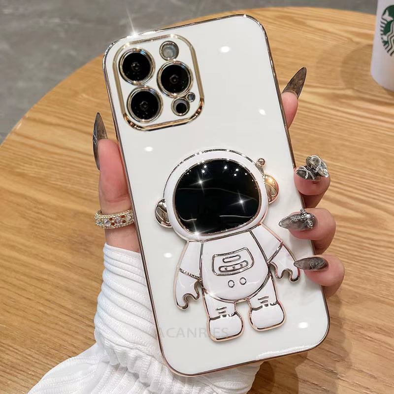 Stylish Astronaut Plating Silicone Case with Kickstand for Samsung Galaxy A Series - Ultimate Protection and Functionality