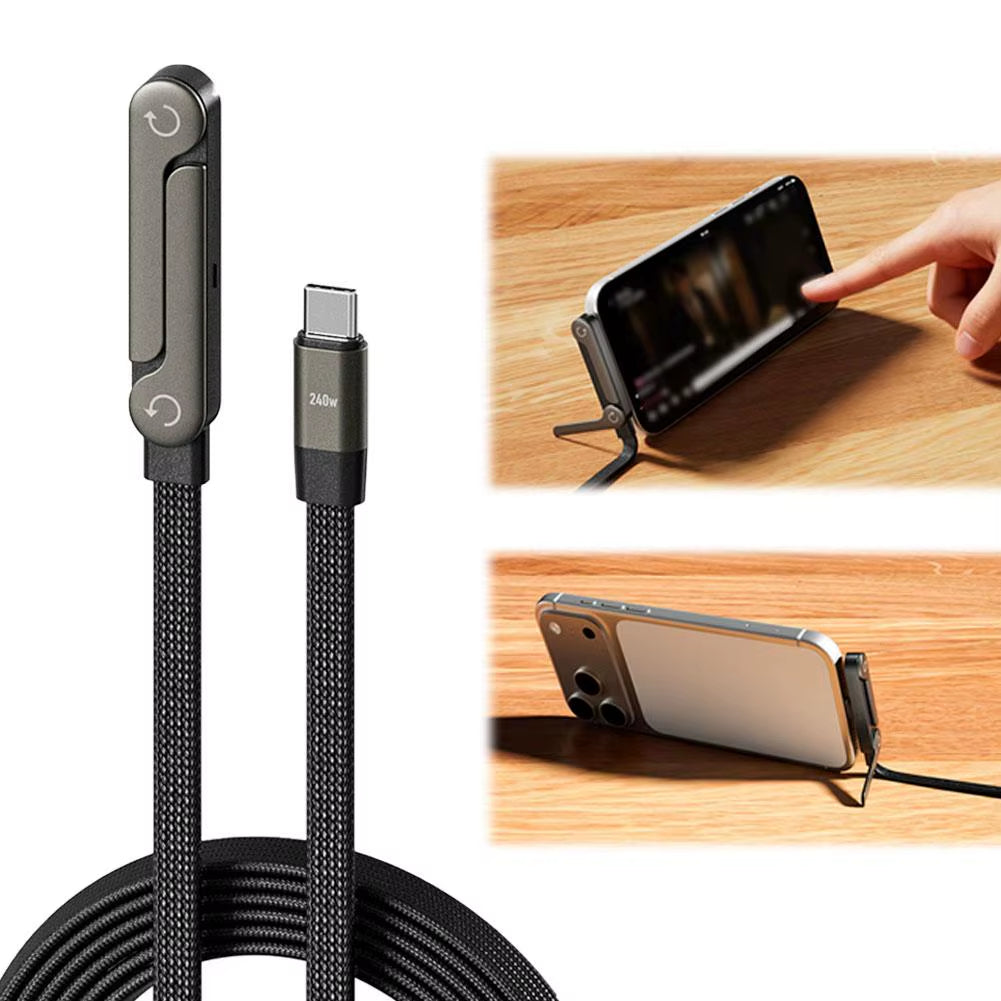 Revolutionary 240W Fast Charging Foldable Data Cable & Stand - Ultimate 2-in-1 Type-C Solution for Mobile Devices