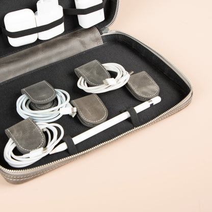 Leather Tech Organizer Case - Light Gray - Oslo