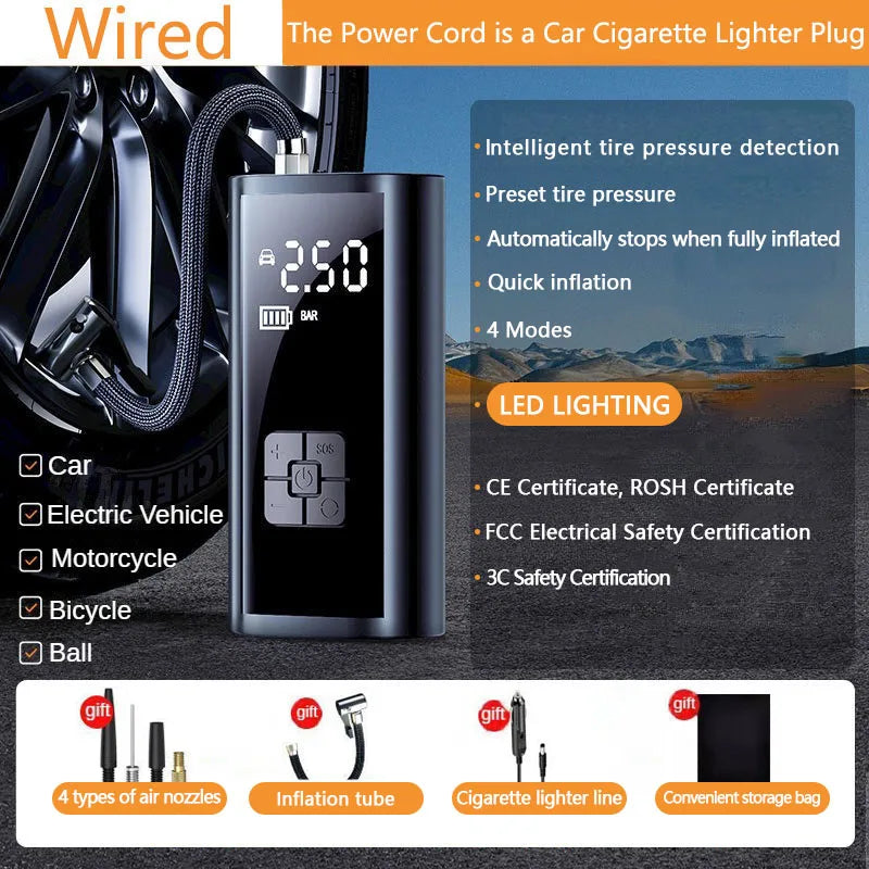 LEIBOO Compact Portable Air Compressor: Fast Tire Inflator for Cars, Motorcycles, and Bicycles