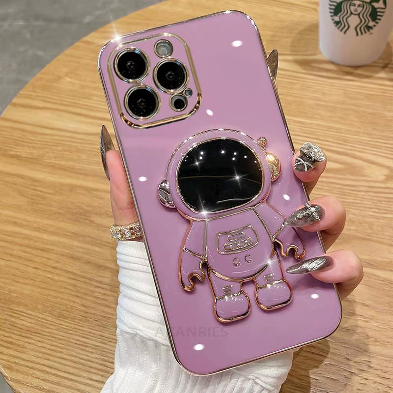 Stylish Astronaut Plating Silicone Case with Kickstand for Samsung Galaxy A Series - Ultimate Protection and Functionality