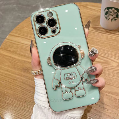 Stylish Astronaut Plating Silicone Case with Kickstand for Samsung Galaxy A Series - Ultimate Protection and Functionality