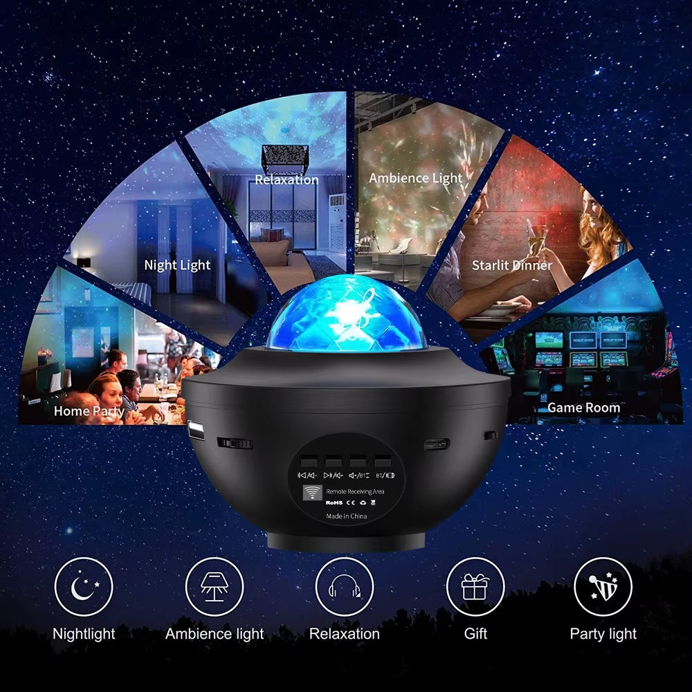Enchanting LED Starry Sky Projector with Bluetooth Music Player and Remote Control - Transform Your Bedroom into a Cosmic Oasis with Ocean Wave and Galaxy Lights