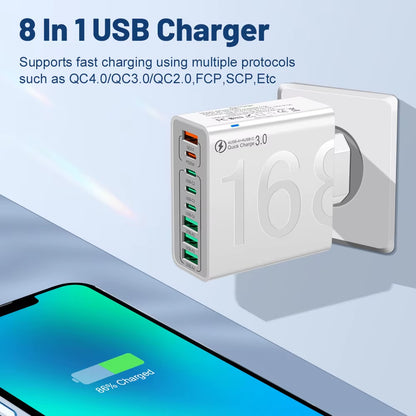 Power Up Your Devices with the 150W Multi-Port USB Fast Charging Wall Adapter - Perfect for Xiaomi, iPhone, Samsung, and Huawei!