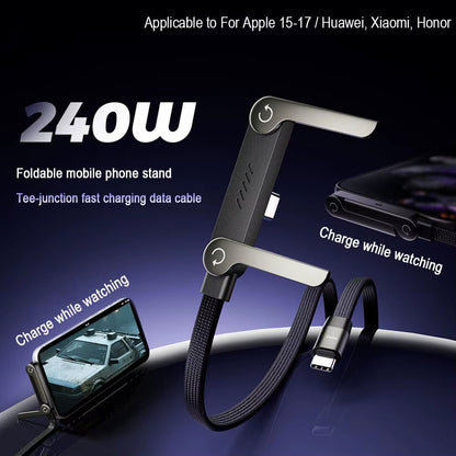 Revolutionary 240W Fast Charging Foldable Data Cable & Stand - Ultimate 2-in-1 Type-C Solution for Mobile Devices