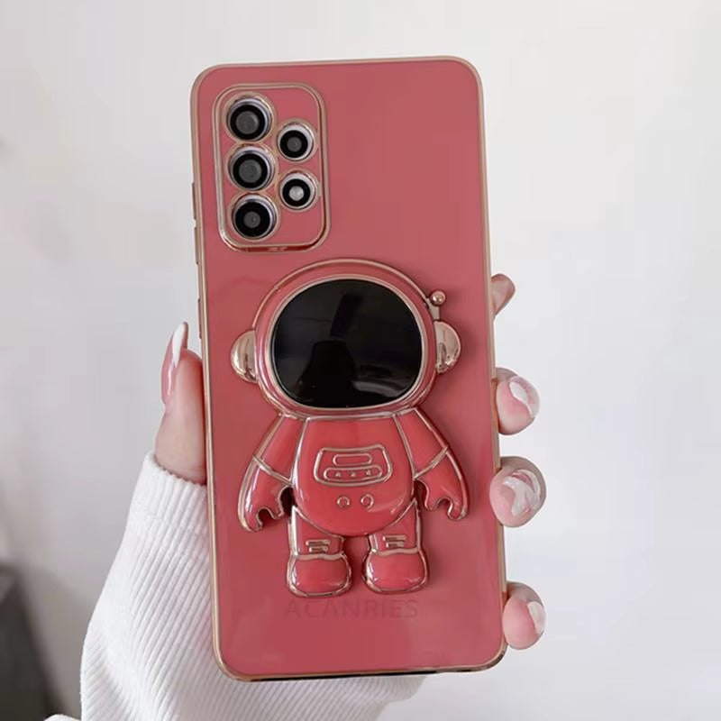 Stylish Astronaut Plating Silicone Case with Kickstand for Samsung Galaxy A Series - Ultimate Protection and Functionality