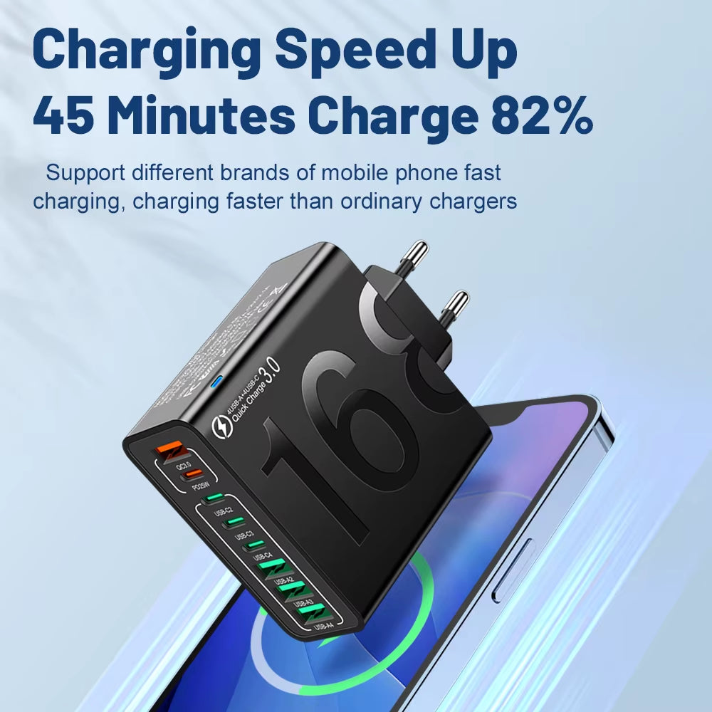 Power Up Your Devices with the 150W Multi-Port USB Fast Charging Wall Adapter - Perfect for Xiaomi, iPhone, Samsung, and Huawei!