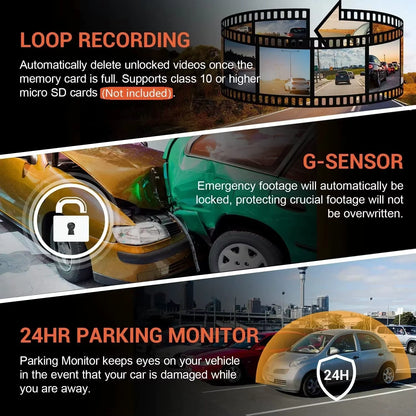 1080P WiFi Dual Camera Dashboard Recorder with Front and Interior Cameras, IR Night Vision, Loop Recording, and Wide Angle View